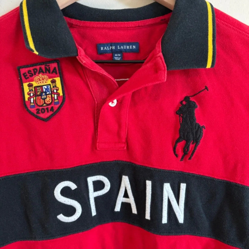Ralph Lauren Boys Spain 2014 World Cup Polo Shirt Red Big Pony Size Medium 10/12